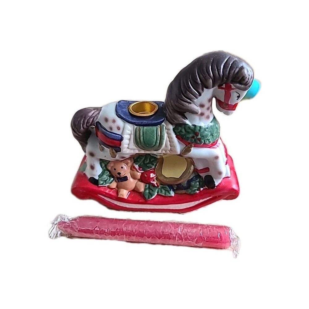 Vtg GIFTCO Christmas Carousel Horse Candle holder & Candle New In Box